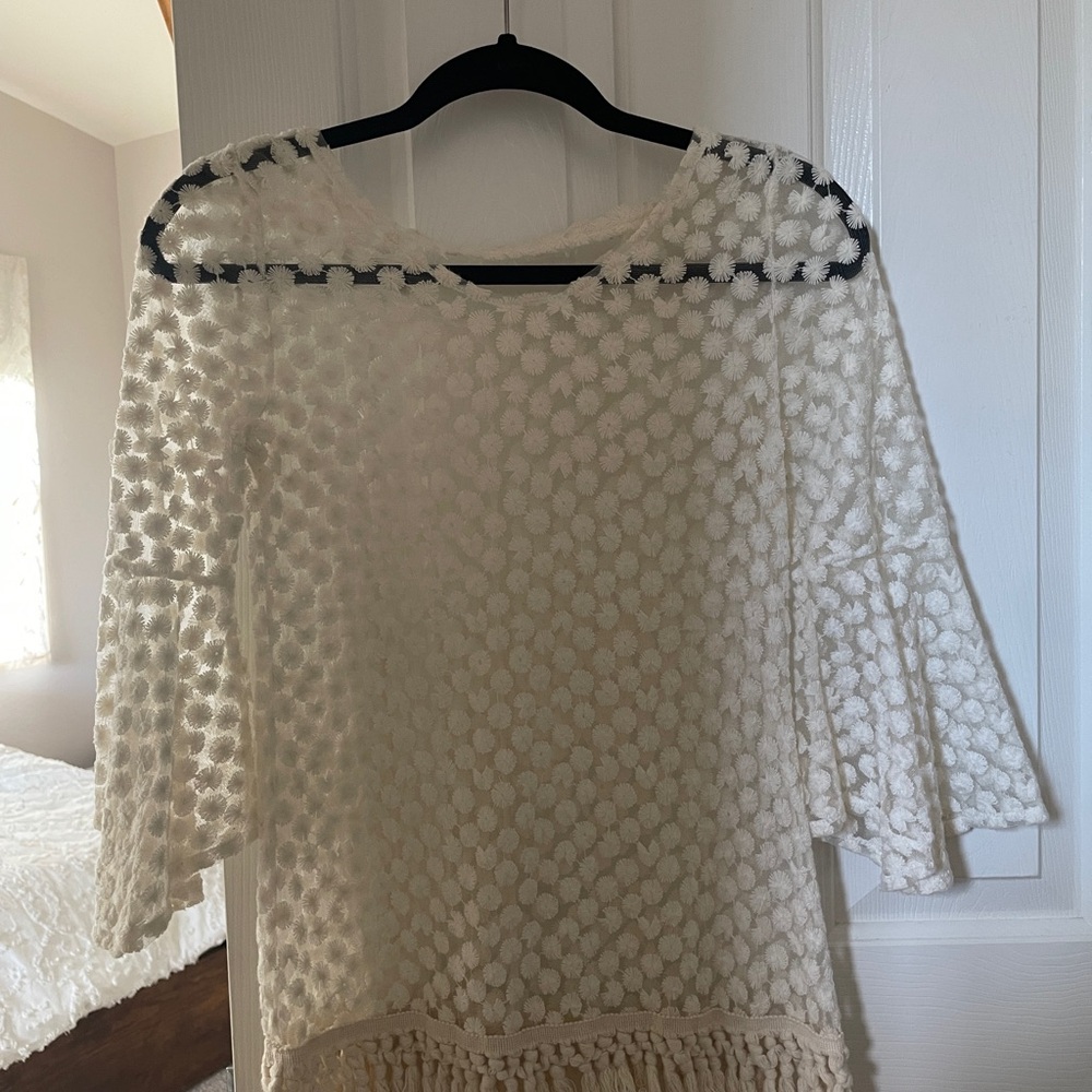Bohemian Cream Lace Bell Sleeve Top